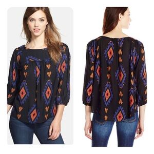 Lucky Brand Amelia print peasant blouse